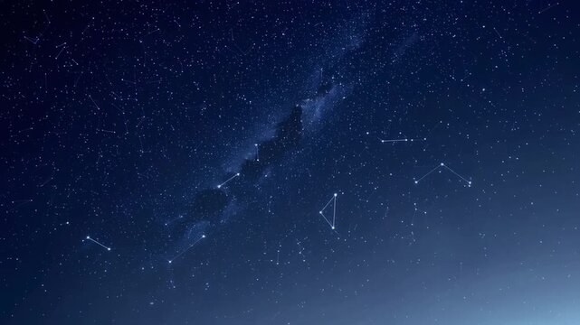 Slow motion video showcasing the mesmerizing beauty of the milky way galaxy, adorned with countless stars and constellations, creating a tranquil and awe inspiring celestial panorama