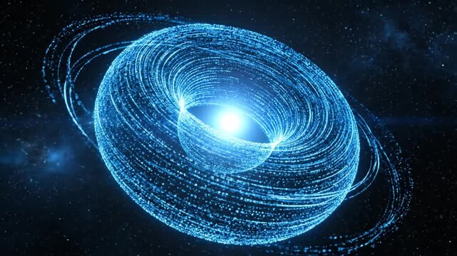 Cosmic Nebula with Glowing Blue Torus Ring in Deep Space