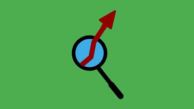 SEO icon with magnifying glass and upward arrow. Concept of search optimization, website growth, and digital marketing progress illustration.