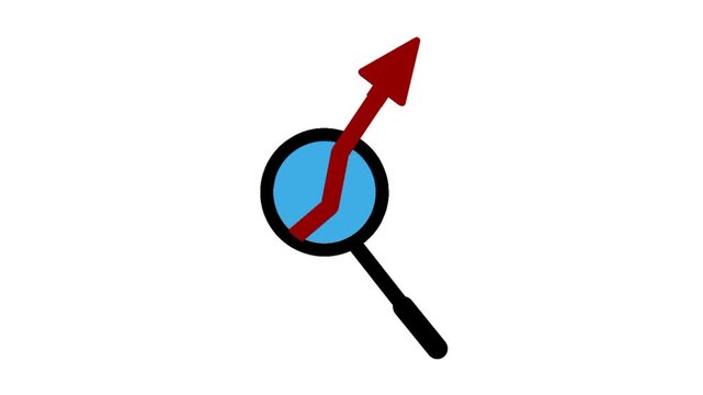 SEO icon with magnifying glass and upward arrow. Concept of search optimization, website growth, and digital marketing progress illustration.