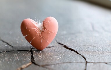Fototapeta premium Pink Heart Erupting through Cracked Slate Wall