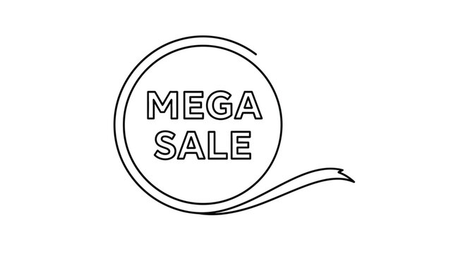 Mega Sale Circular Badge with Ribbon, Black and White Graphic for Retail Promotions
