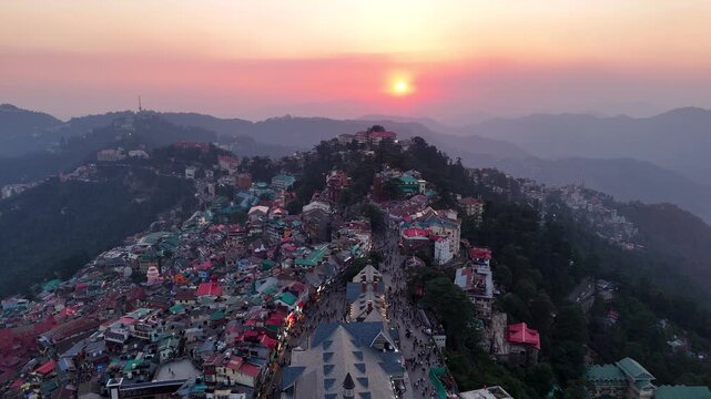 Aerial Drone Shot of Shimla City in 4K | Himalayan Hill Station Landscape