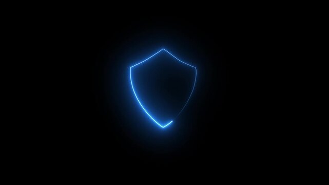 Neon Glowing Shield Outline - Cybersecurity and Data Protection Concept on Black Background, Futuristic Sci-Fi Digital Firewall Icon, Minimalist Magenta Energy Crest for Tech Security & Privacy