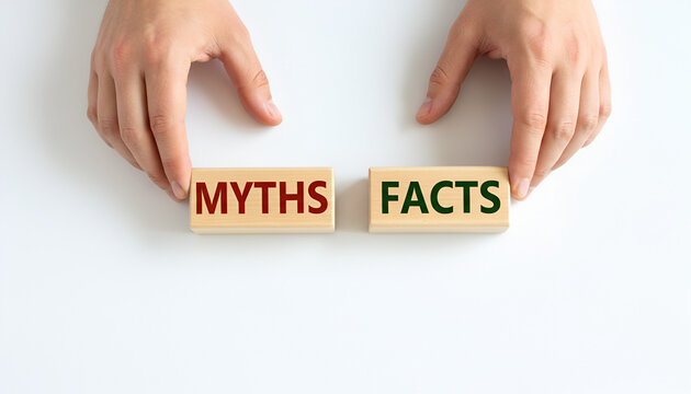 &ldquo;Myths vs Facts: Wooden Blocks Spell Myths and Facts in Red on White Surface&rdquo;

