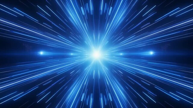 Futuristic looping multiple blue beams converging toward center bright glowing intersection seamless surreal ambience cascading softly abstract cinematic loop