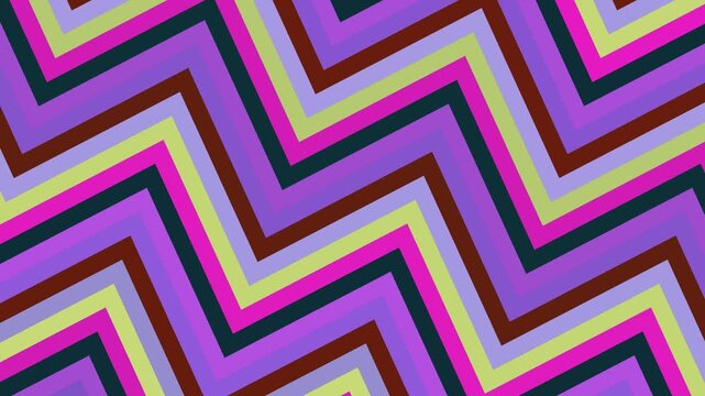 Vibrant Retro Zig Zag Stripes Motion Background Video. Seamless Abstract Geometric Pattern Footage with Colorful Chevron Lines Animation.
