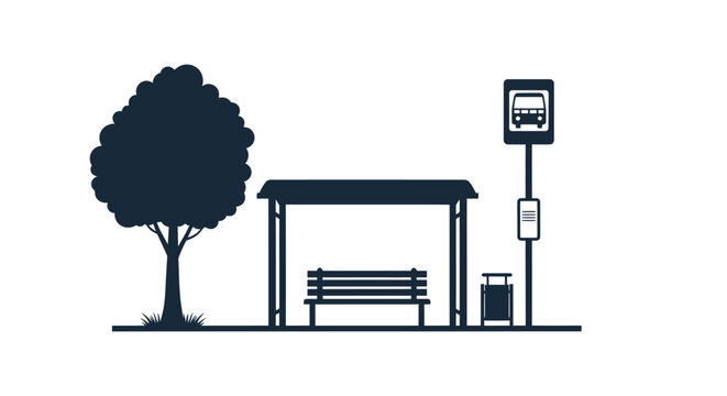 Simple illustration of a bus stop with a tree and bench