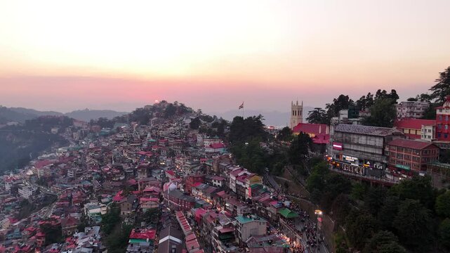 Aerial Drone Shot of Shimla City in 4K | Himalayan Hill Station Landscape