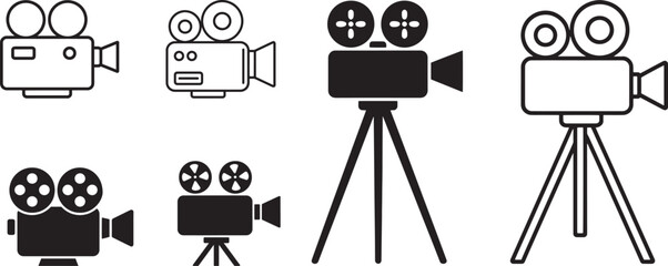 Vintage Film Camera Vector Icons in Line and Solid Style