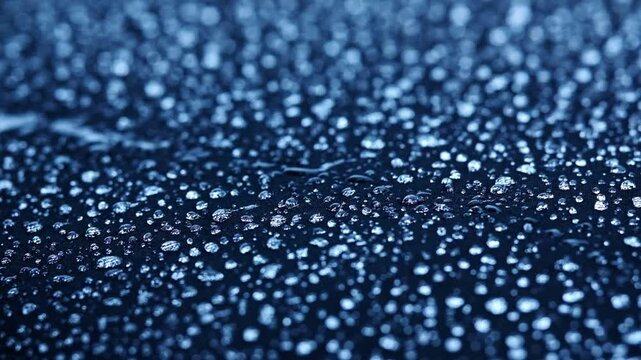 Many water droplets on a hydrophobic black fabric