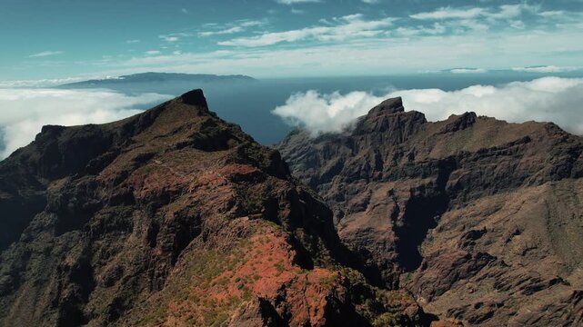 Aerial of Mirador de Masca Valley Gorge in Canary Islands
