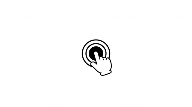 Hand Cursor Click Animation with Ripple Rings on White Background