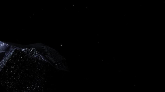 Pair of futuristic faceted crystal stones illuminated in deep space. Reflective metallic texture with stars on black background, modern sci fi abstract composition.