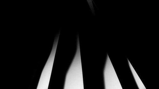 Dark abstract background with vertical light and shadow stripes creating a dramatic high contrast pattern with smooth gradients and minimalist geometric style