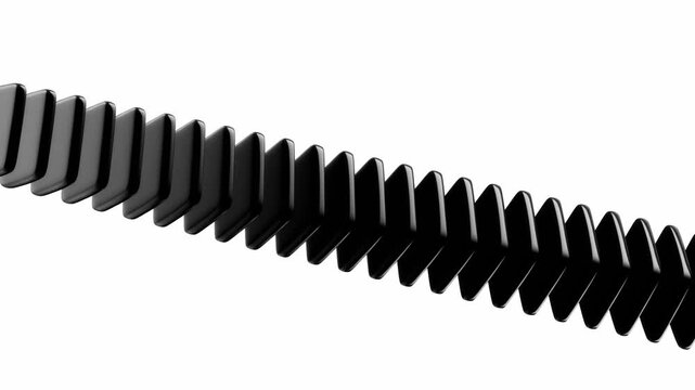 Row of glossy black rounded rectangles arranged diagonally on light background creating bold minimal abstract composition with strong perspective and repetition
