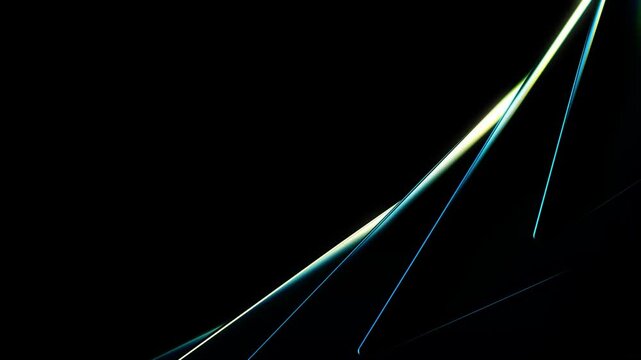 Bright blue and green neon light streaks running diagonally across a deep black background forming a sleek high contrast abstract technology style design