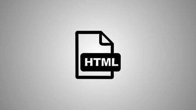 Animation of html file icon motion graphic on light gray background representing web development and coding