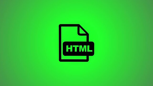 Html file format icon animation on green background representing web development and coding technology