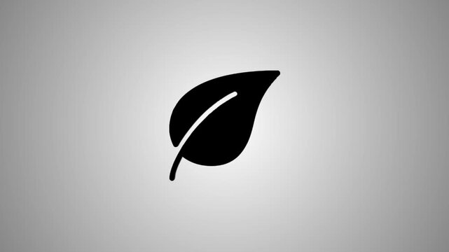 Motion graphics of simple leaf icon animated on gray background with subtle light effects