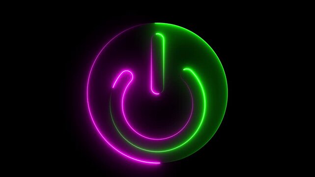 Blue Neon power reset button sign animation Neon glowing power button icon animated on a black background.