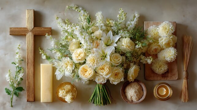 Floral decor work reflecting Orthodox reverence and silence.