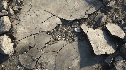 Fototapeta premium realistic vector rendering of earthquake-damaged pavement, large broken slabs and small fragmented debris around gap
