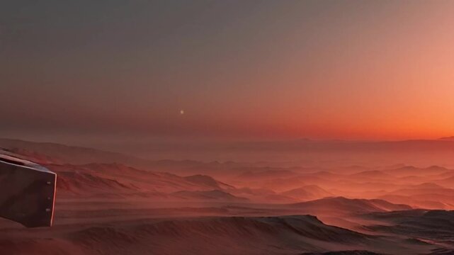 Military Tank in Desert at Fiery Sunset
