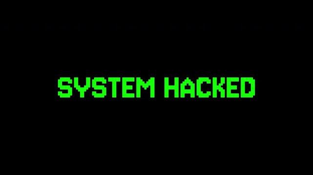Hacking glitch system hacked on black background. Suitable for cybersecurity, hacking, technology concepts in design, advertising, presentations.