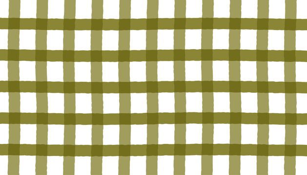 Olive green plaid pattern with hand-drawn marker texture, checkered background, isolated on white background