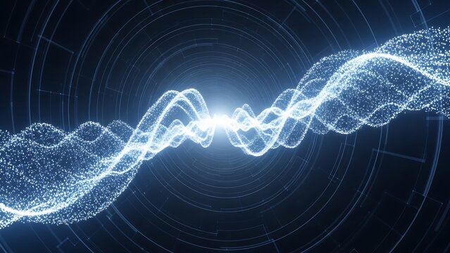 Abstract Digital Visualization of Energy Waves and Particle Flow in Dark Space.