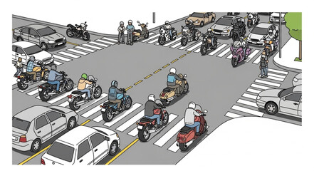 Busy City Street with Vehicles.