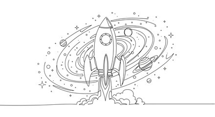 Obraz premium Rocket Launching into Galaxy: Space Exploration, Cosmic Journey, and Futuristic Technology
