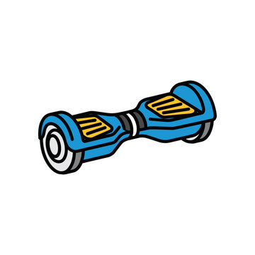 Blue Hoverboard with Yellow Footpads Illustration.