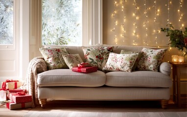 Fototapeta premium Cozy Living Room Decorated for Holiday Celebration