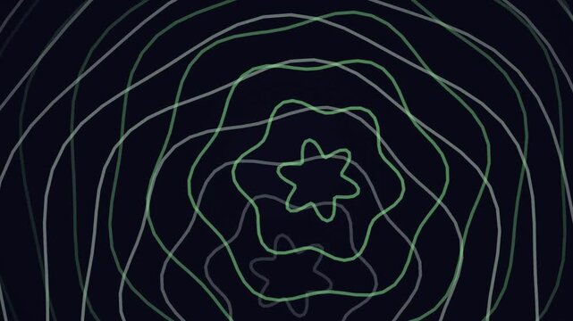 A neon green floral pattern on a dark background seen from directly above in a digital illustration