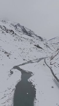 4K Drone Footage of Atal Tunnel | Aerial View of Himalayan Highway, Snow Mountains, and Engineering Marvel in India