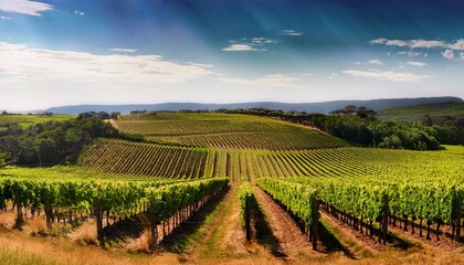 Obraz premium Vineyards With Symmetrical Rows Of Vines Stretching Across The Landscape On A Sunny Day