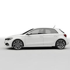 Naklejka premium White Hatchback Car Side View Isolated on White Background.