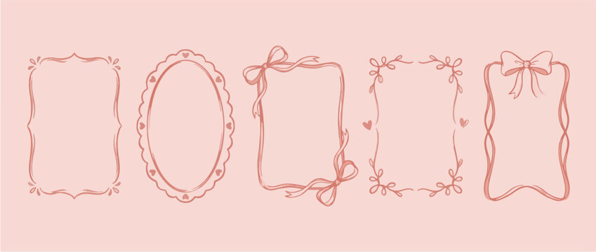 Whimsical bachelorette frames and borders with wavy squiggly lines. Oval and rectangle shape decorative borders. Whimsical wedding and bachelorette decorative frames.