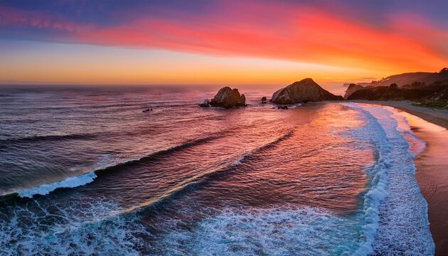 Sunset Vibrancy Over Sharp Point Beach And Mori Point Pacifica San Mateo County California