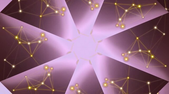 A kaleidoscope of constellations radiating from a central point, featuring geometric patterns and glowing nodes in a symmetrical illustration viewed from directly above