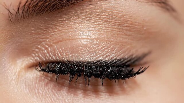 Extreme CloseUp Macro Shot of a Beautiful Green and Brown Human Eye with Long Eyelashes and Subtle Makeup Showing Intricate Iris Details and Skin Texture.