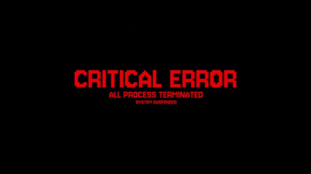Hacking glitch critical error message indicating system suspension, suitable for technologyrelated designs, software issues, system errors, and it concepts.