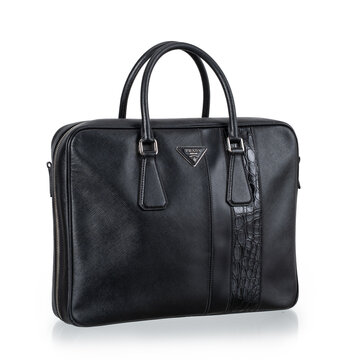 Prada bag, work bag style, in saffiano leather with crocodile details. Milan, Italy, October 3_2025