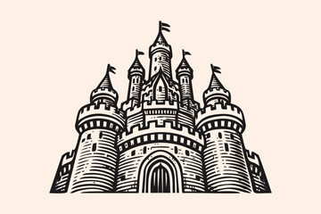 Majestic Medieval Castle Fort Fortress Ancient Stronghold Monochrome © Quivr