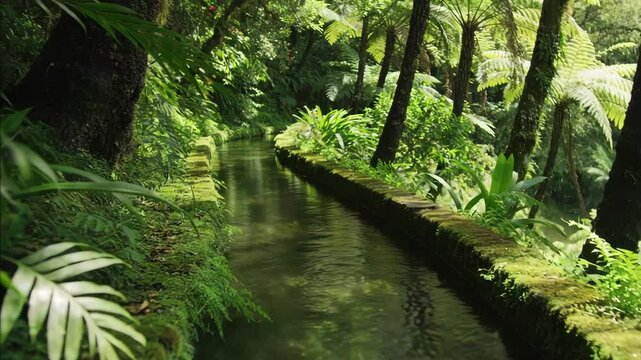 reflecting levada in madeira laurissilva forest video