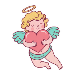 Fototapeta premium Cute Cupid Holding Heart