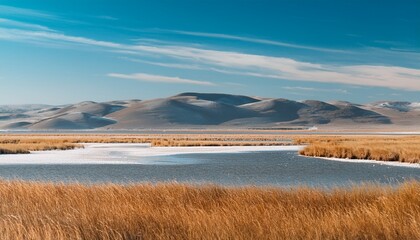 Obraz premium Salt Marsh Flat Design Minimalistic Landscape Illustration Generative Ai