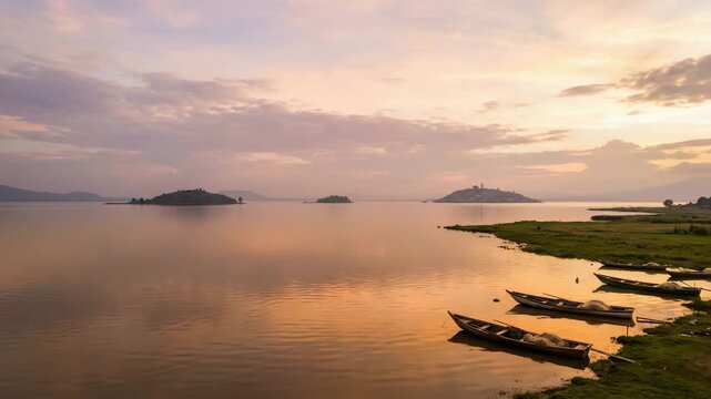 drone shot at sunset over lake p&aacute;tzcuaro in michoac&aacute;n mexico video